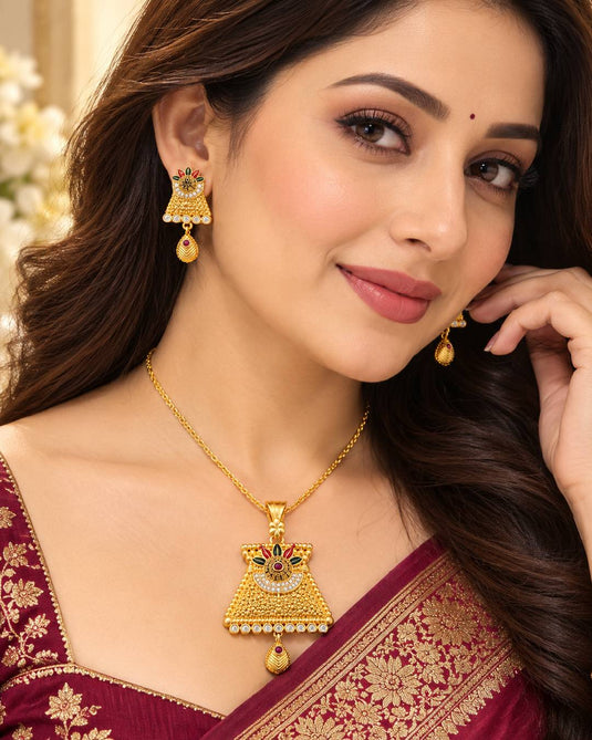 Festive Gold-Tone Traditional Necklace and Earrings Set for Women