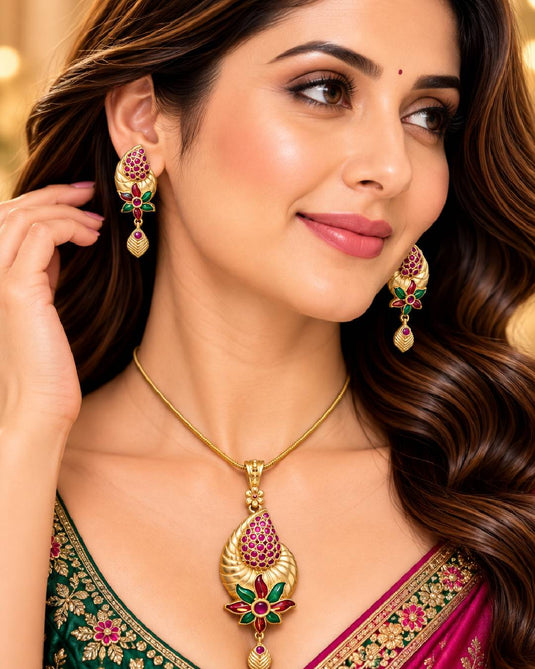 Royal Peacock Motif Bridal Necklace and Earrings Set for Women