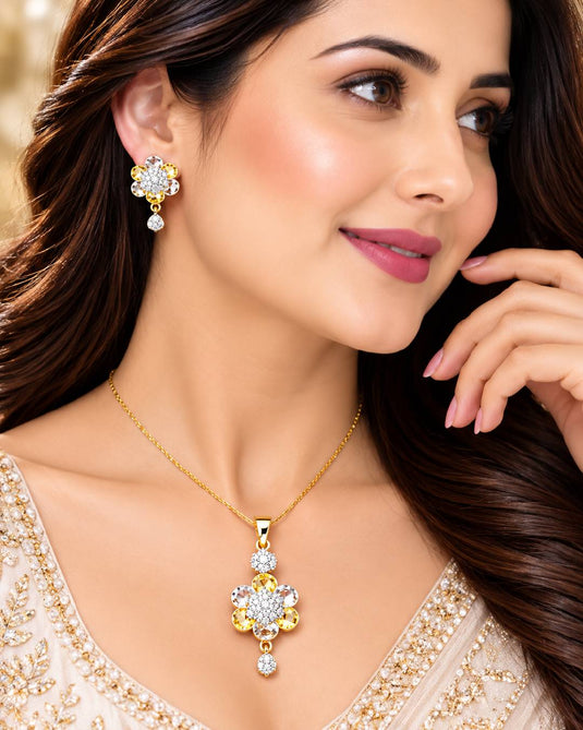 Elegant Gold-Tone Floral Motif Ethnic Necklace and Earrings Set for Women