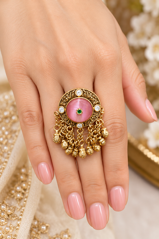 Classic Ornate Gold-Tone Statement Finger Ring for Women