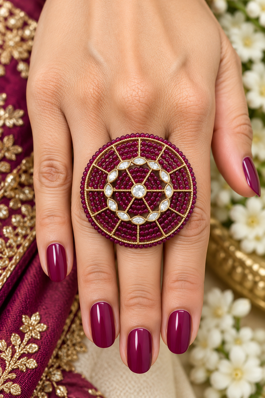 Traditional Ruby-Look Mandala Statement Ring for Women