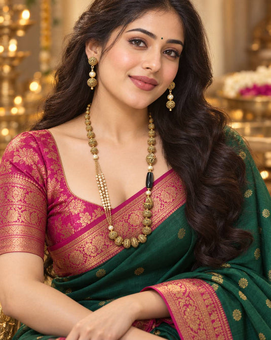 Traditional Antique Gold-Tone Filigree Mala Necklace and Earrings Set