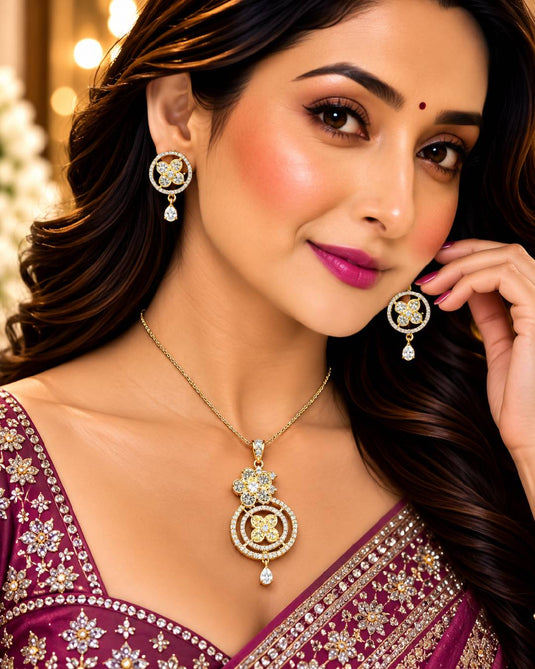 Royal Bridal-Style Ethnic Necklace and Earrings Set for Women