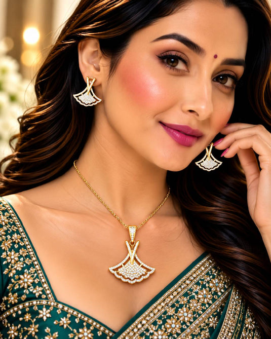 Traditional Gold-Tone Ethnic Necklace and Earrings Set for Women