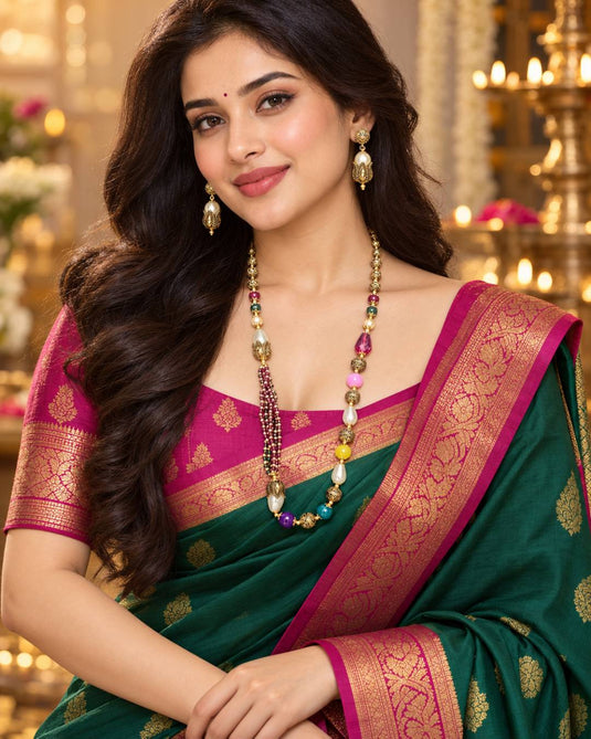 Elegant Gold-Tone Multicolor Designer Mala Necklace and Earrings Set