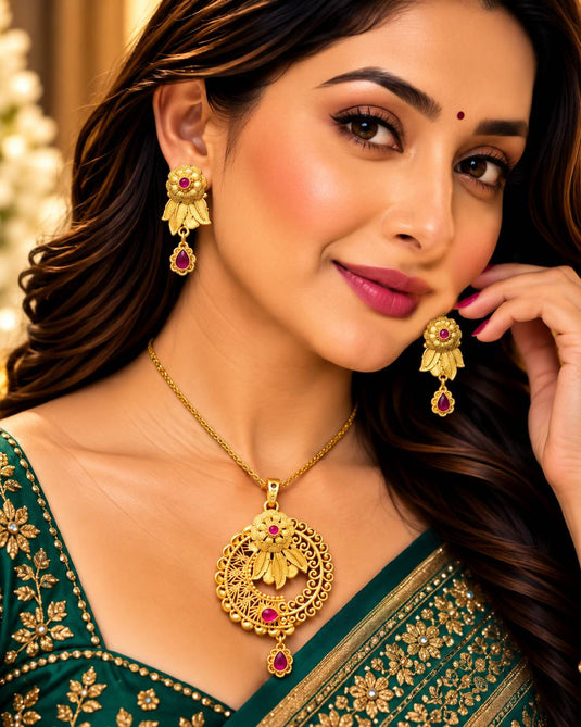 Designer Gold-Tone Occasionwear Necklace and Earrings Set for Women