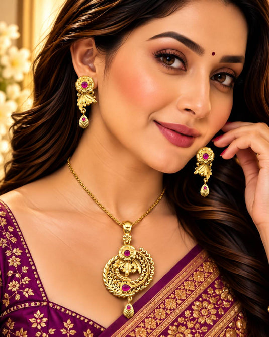 Royal Gold-Tone Statement Necklace and Earrings Set for Women