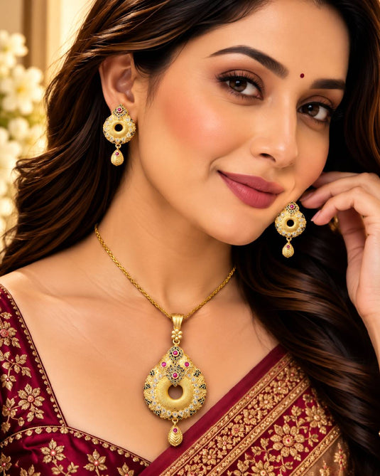 Statement Gold-Tone Heritage Necklace and Earrings Set for Women