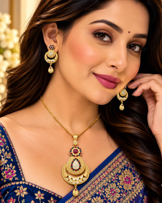 Elegant Indian-Inspired Necklace and Earrings Set for Women