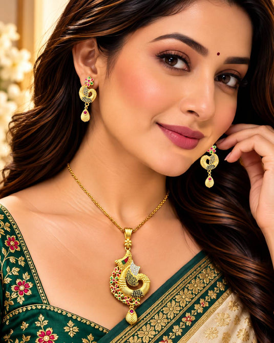 Heritage-Inspired Bridal Necklace and Earrings Set for Women