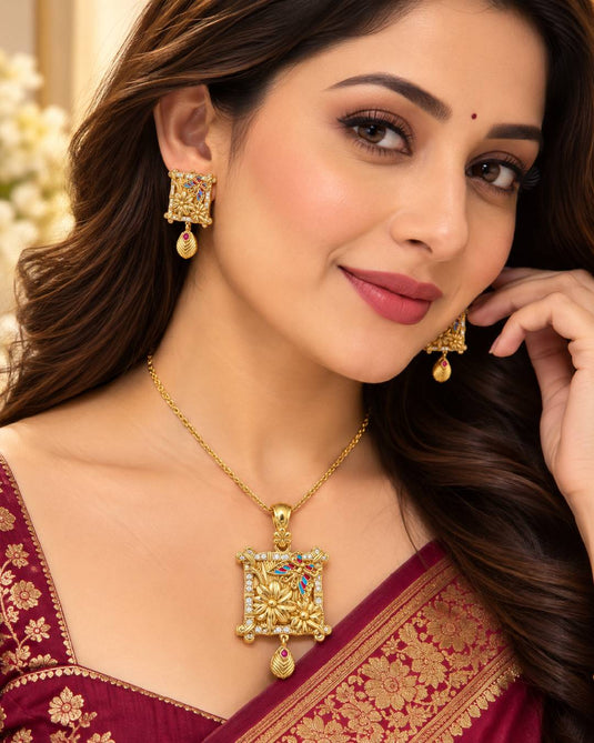 Designer Gold-Tone Ethnic Necklace and Earrings Set for Women