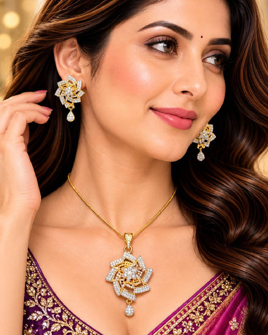 Elegant Gold-Tone Floral Motif Necklace and Earrings Set for Women