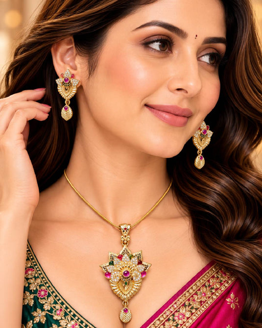 Royal Bridal-Style Ethnic Necklace and Earrings Set for Festive Wear