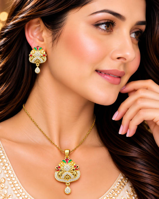 Classic Gold-Tone Heritage Necklace and Earrings Set for Women