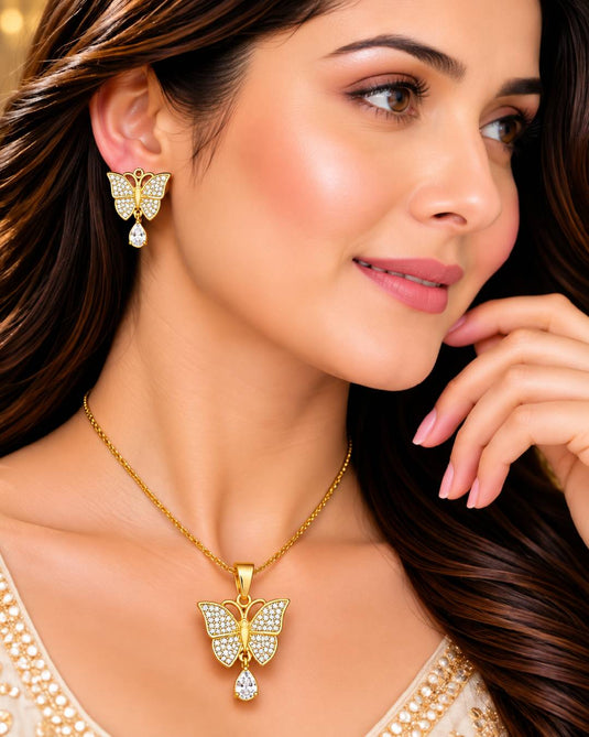 Royal Butterfly Motif Necklace and Earrings Set for Women
