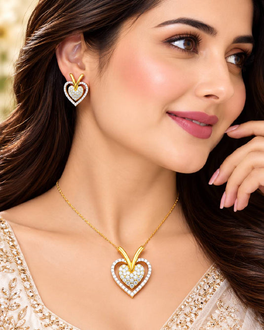 Festive Heart Motif Necklace and Earrings Set for Women