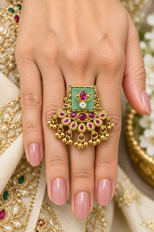 Traditional Jhumka-Inspired Ornate Statement Ring for Women